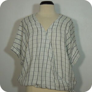 FREE PEOPLE Cloud Combo L LARGE Plaid Cross Top Womens
